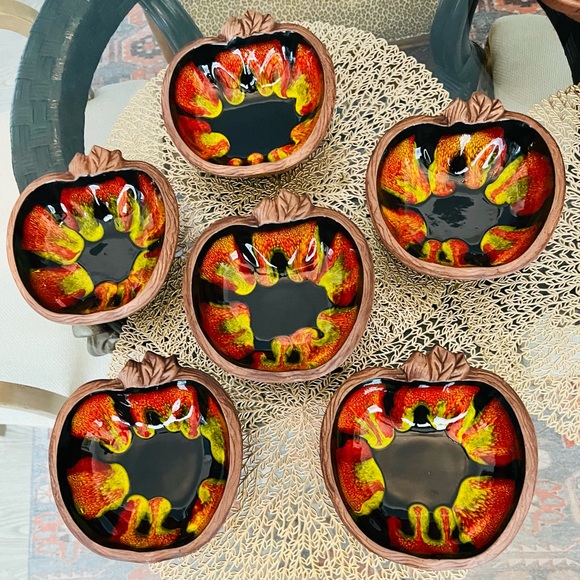 Gorgeous Vintage MCM Apple Design California Pottery Sequoia Ware Salad Set-7 - Picture 5 of 8